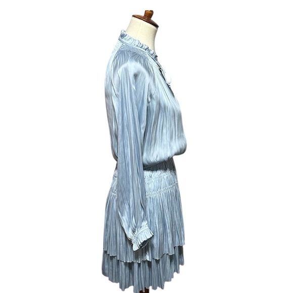 RESET by Jane Blue Pleated Tiered Mini Dress Sleeveless Halter Smocked Waist Sm - Picture 5 of 9